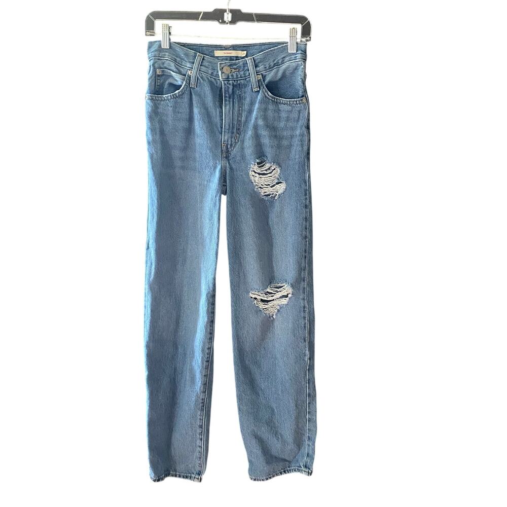 Levi's Jeans 94 Baggy Light Wash Blue Denim Womens Teens Size 24 Distressed